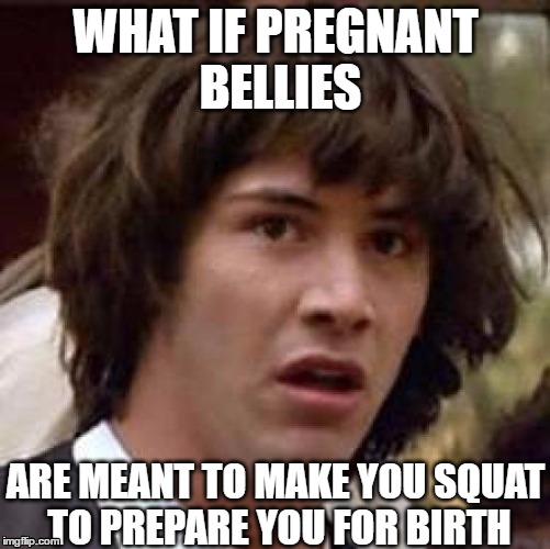 Pregnant Belly Conspiracy | WHAT IF PREGNANT BELLIES; ARE MEANT TO MAKE YOU SQUAT TO PREPARE YOU FOR BIRTH | image tagged in memes,conspiracy keanu,pregnant,belly,squat,birth | made w/ Imgflip meme maker