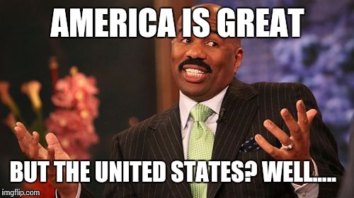 Steve Harvey Meme | AMERICA IS GREAT BUT THE UNITED STATES? WELL..... | image tagged in memes,steve harvey | made w/ Imgflip meme maker