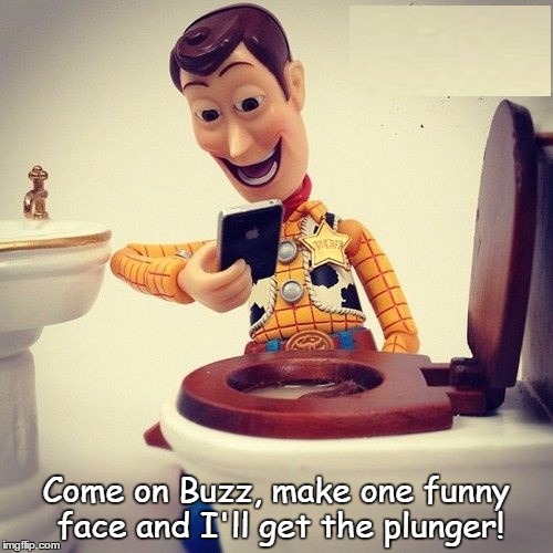 Come on Buzz, make one funny face and I'll get the plunger! | made w/ Imgflip meme maker