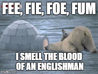 I know someones in there | FEE, FIE, FOE, FUM; I SMELL THE BLOOD OF AN ENGLISHMAN | image tagged in memes,polar bear | made w/ Imgflip meme maker