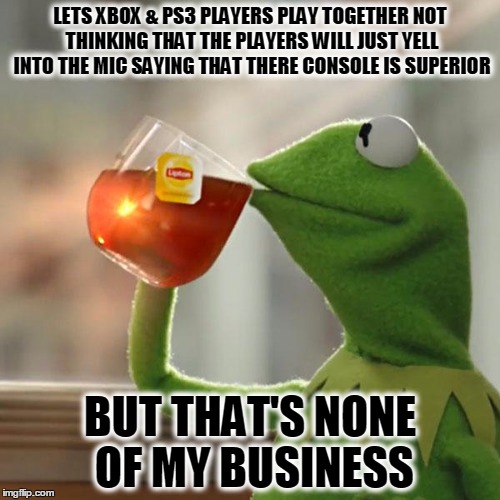 But That's None Of My Business | LETS XBOX & PS3 PLAYERS PLAY TOGETHER NOT THINKING THAT THE PLAYERS WILL JUST YELL INTO THE MIC SAYING THAT THERE CONSOLE IS SUPERIOR; BUT THAT'S NONE OF MY BUSINESS | image tagged in memes,but thats none of my business,kermit the frog | made w/ Imgflip meme maker