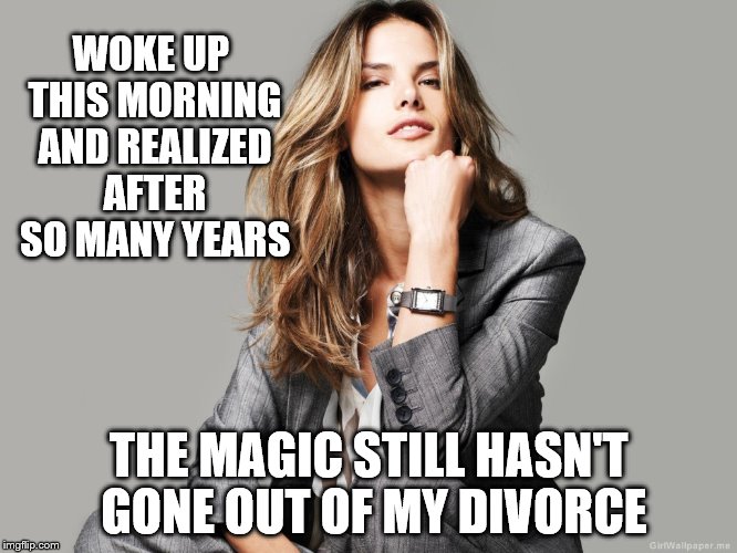 Woke up this morning and realized... | WOKE UP THIS MORNING AND REALIZED AFTER SO MANY YEARS; THE MAGIC STILL HASN'T GONE OUT OF MY DIVORCE | image tagged in successful woman | made w/ Imgflip meme maker