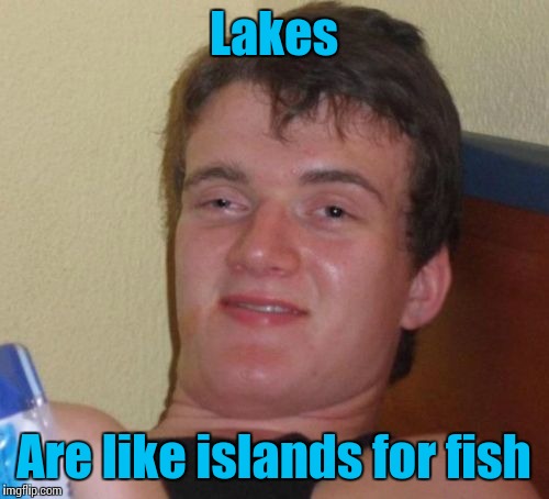 10 Guy | Lakes; Are like islands for fish | image tagged in memes,10 guy,trhtimmy,lakes,fish | made w/ Imgflip meme maker