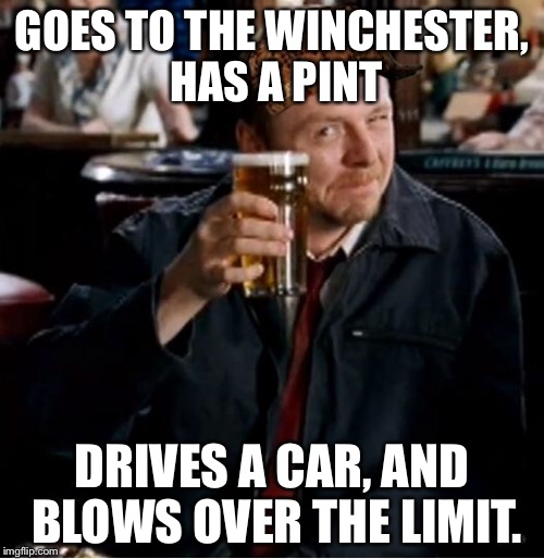 Winchester | GOES TO THE WINCHESTER, HAS A PINT; DRIVES A CAR, AND BLOWS OVER THE LIMIT. | image tagged in winchester,scumbag | made w/ Imgflip meme maker