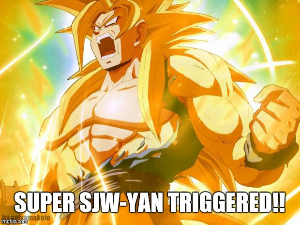 super saiyan | SUPER SJW-YAN TRIGGERED!! | image tagged in super saiyan | made w/ Imgflip meme maker