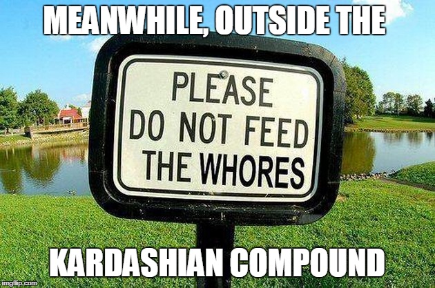 MEANWHILE, OUTSIDE THE; KARDASHIAN COMPOUND | image tagged in feeding | made w/ Imgflip meme maker