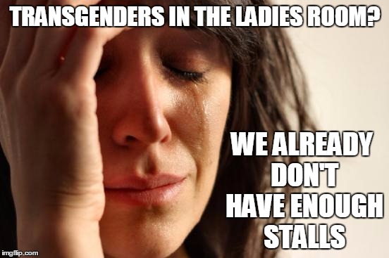 LETS NOT TALK ABOUT WHAT REALLY EFFECTS WOMEN | TRANSGENDERS IN THE LADIES ROOM? WE ALREADY DON'T HAVE ENOUGH STALLS | image tagged in memes,first world problems,men vs women,transgender | made w/ Imgflip meme maker