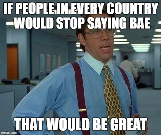 That Would Be Great Meme | IF PEOPLE IN EVERY COUNTRY WOULD STOP SAYING BAE THAT WOULD BE GREAT | image tagged in memes,that would be great | made w/ Imgflip meme maker