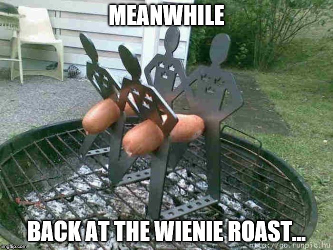 MEANWHILE BACK AT THE WIENIE ROAST... | made w/ Imgflip meme maker