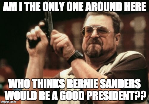 Am I The Only One Around Here | AM I THE ONLY ONE AROUND HERE; WHO THINKS BERNIE SANDERS WOULD BE A GOOD PRESIDENT?? | image tagged in memes,am i the only one around here | made w/ Imgflip meme maker