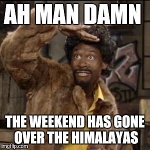 Jerome | AH MAN DAMN; THE WEEKEND HAS GONE OVER THE HIMALAYAS | image tagged in jerome | made w/ Imgflip meme maker