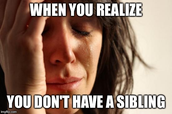First World Problems | WHEN YOU REALIZE; YOU DON'T HAVE A SIBLING | image tagged in memes,first world problems | made w/ Imgflip meme maker