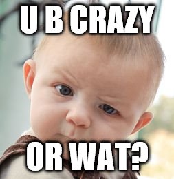 Skeptical Baby | U B CRAZY; OR WAT? | image tagged in memes,skeptical baby | made w/ Imgflip meme maker