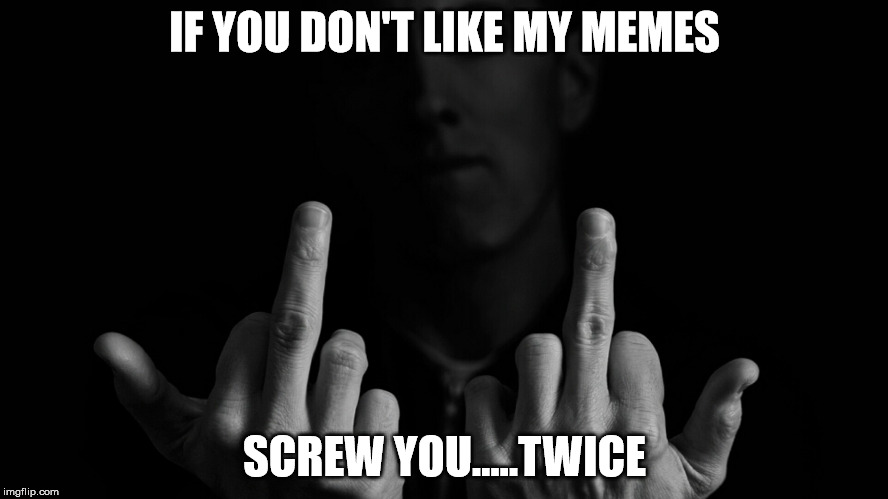 If you don't like it.... | IF YOU DON'T LIKE MY MEMES; SCREW YOU.....TWICE | image tagged in eminem middle finger,meme | made w/ Imgflip meme maker