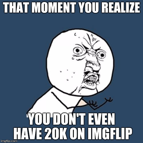 Y U DO DIS?? | THAT MOMENT YOU REALIZE; YOU DON'T EVEN HAVE 20K ON IMGFLIP | image tagged in memes,y u no | made w/ Imgflip meme maker