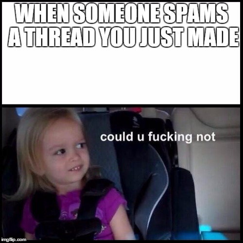 Many of the chan sites have this annoyance.  | WHEN SOMEONE SPAMS A THREAD YOU JUST MADE | image tagged in side-eyeing chloe,memes | made w/ Imgflip meme maker