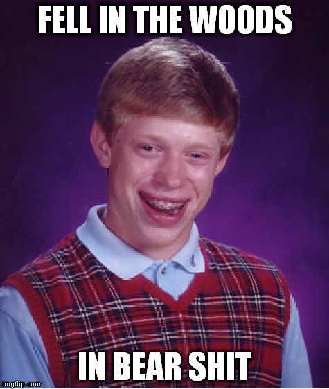 Bad Luck Brian Meme | FELL IN THE WOODS IN BEAR SHIT | image tagged in memes,bad luck brian | made w/ Imgflip meme maker