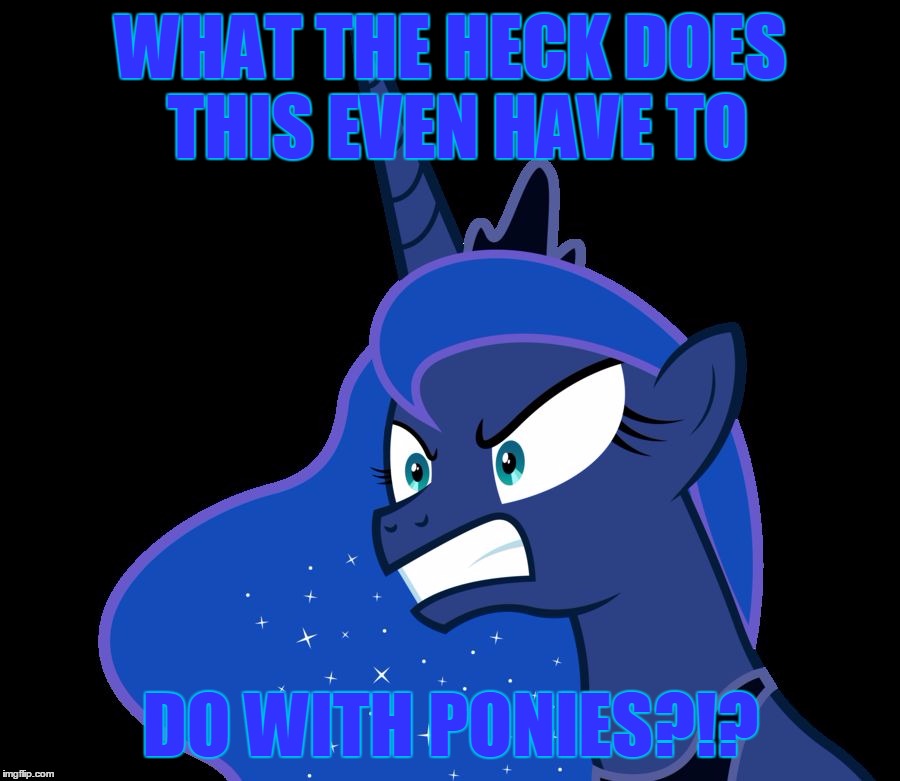 WHAT THE HECK DOES THIS EVEN HAVE TO DO WITH PONIES?!? | image tagged in angry luna | made w/ Imgflip meme maker