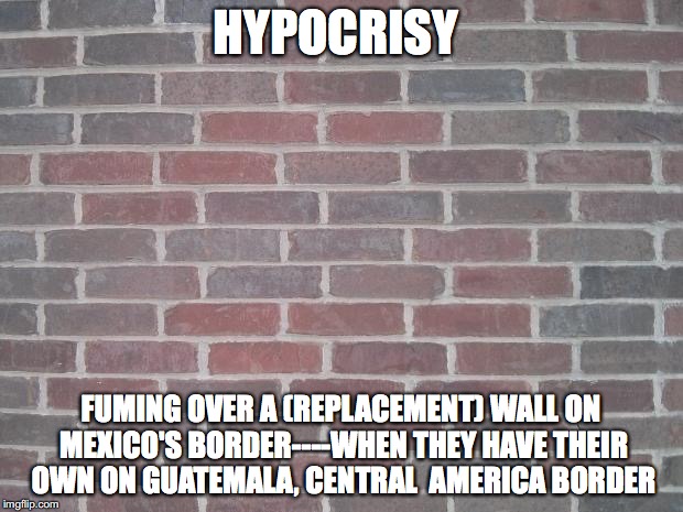 The Wall | HYPOCRISY; FUMING OVER A (REPLACEMENT) WALL ON MEXICO'S BORDER----WHEN THEY HAVE THEIR OWN ON GUATEMALA, CENTRAL  AMERICA BORDER | image tagged in the wall | made w/ Imgflip meme maker