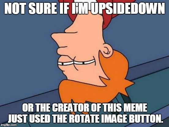 Not Sure If This Was Done Before, Or If This Was A Dumb Idea | NOT SURE IF I'M UPSIDEDOWN; OR THE CREATOR OF THIS MEME JUST USED THE ROTATE IMAGE BUTTON. | image tagged in memes,futurama fry,futurama,not sure if,funny | made w/ Imgflip meme maker