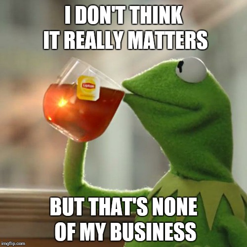 But That's None Of My Business Meme | I DON'T THINK IT REALLY MATTERS BUT THAT'S NONE OF MY BUSINESS | image tagged in memes,but thats none of my business,kermit the frog | made w/ Imgflip meme maker