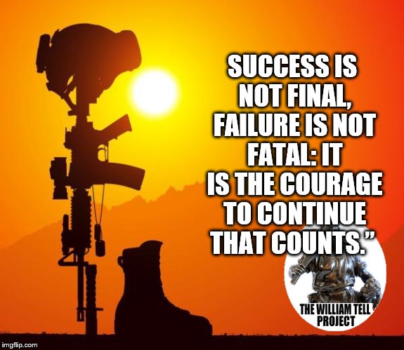 Courage | SUCCESS IS NOT FINAL, FAILURE IS NOT FATAL: IT IS THE COURAGE TO CONTINUE THAT COUNTS.” | image tagged in courage | made w/ Imgflip meme maker