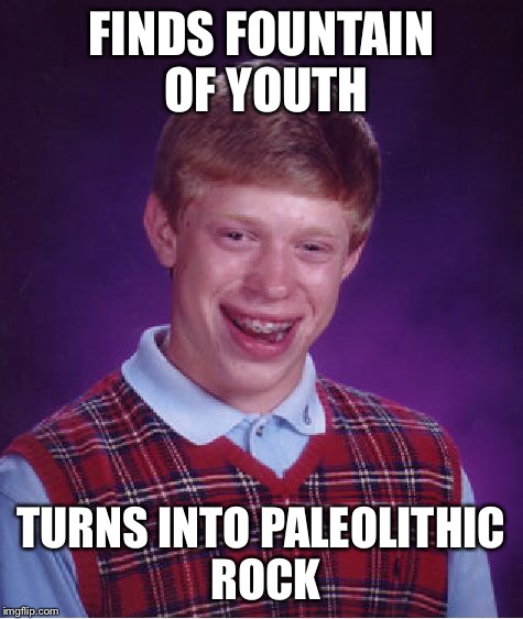 Bad Luck Brian Meme | FINDS FOUNTAIN OF YOUTH TURNS INTO PALEOLITHIC ROCK | image tagged in memes,bad luck brian | made w/ Imgflip meme maker