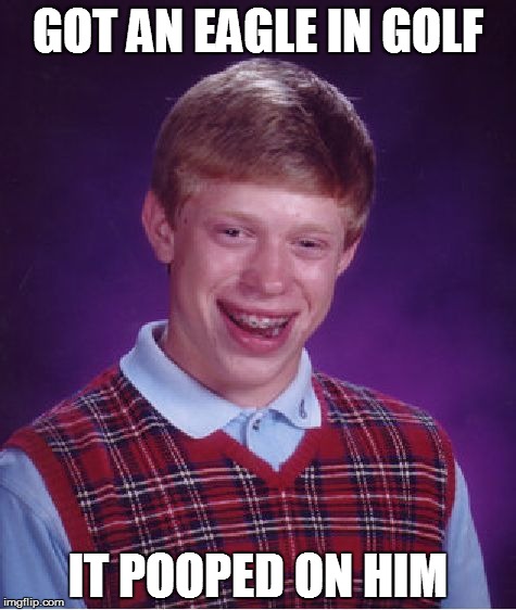 Bad Luck Brian | GOT AN EAGLE IN GOLF; IT POOPED ON HIM | image tagged in memes,bad luck brian | made w/ Imgflip meme maker