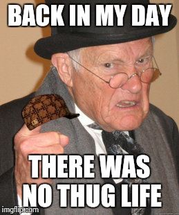 Back In My Day Meme | BACK IN MY DAY; THERE WAS NO THUG LIFE | image tagged in memes,back in my day,scumbag | made w/ Imgflip meme maker