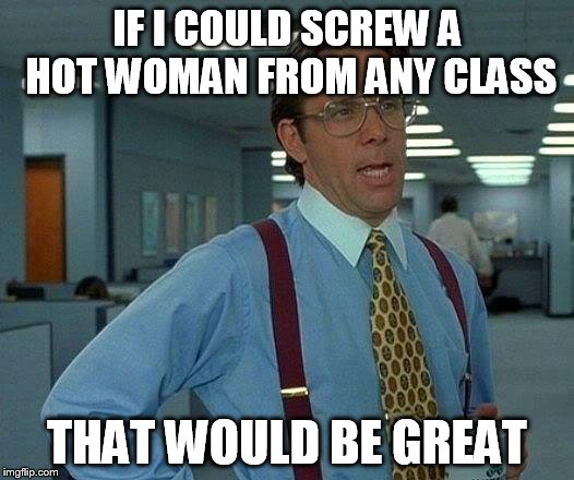 That Would Be Great Meme | IF I COULD SCREW A HOT WOMAN FROM ANY CLASS THAT WOULD BE GREAT | image tagged in memes,that would be great | made w/ Imgflip meme maker