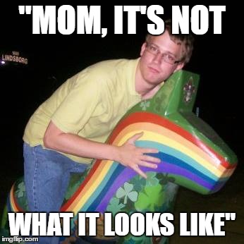 Gay Jon | "MOM, IT'S NOT; WHAT IT LOOKS LIKE" | image tagged in gay unicorn | made w/ Imgflip meme maker