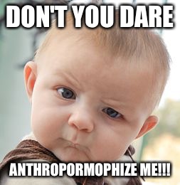 ARE BABIES QUITE HUMAN YET? | DON'T YOU DARE ANTHROPORMOPHIZE ME!!! | image tagged in memes,skeptical baby | made w/ Imgflip meme maker