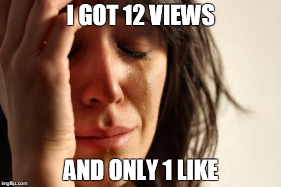 First World Problems | I GOT 12 VIEWS; AND ONLY 1 LIKE | image tagged in memes,first world problems | made w/ Imgflip meme maker