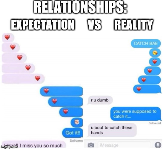 RELATIONSHIPS:; EXPECTATION      VS      REALITY | image tagged in relationships expectation vs reality | made w/ Imgflip meme maker