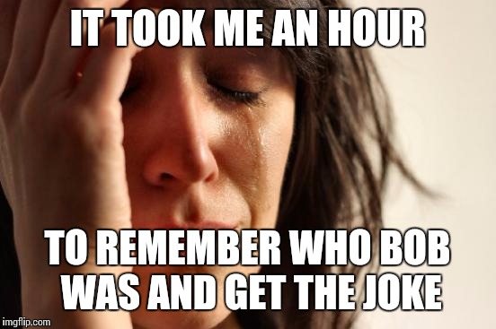 First World Problems Meme | IT TOOK ME AN HOUR TO REMEMBER WHO BOB WAS AND GET THE JOKE | image tagged in memes,first world problems | made w/ Imgflip meme maker