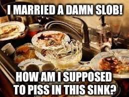 Married a slob! | I MARRIED A DAMN SLOB! HOW AM I SUPPOSED TO PISS IN THIS SINK? | image tagged in messy,piss,sink | made w/ Imgflip meme maker