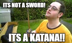 ITS NOT A SWORD! ITS A KATANA!! | image tagged in sword,katana,geeks dorks nerds fight,new world order | made w/ Imgflip meme maker