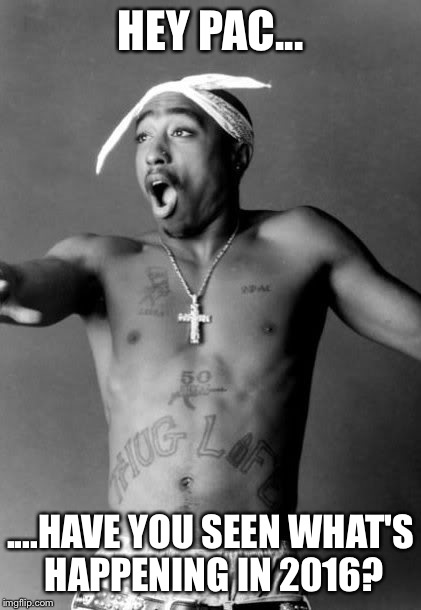 Hey Pac... | HEY PAC... ....HAVE YOU SEEN WHAT'S HAPPENING IN 2016? | image tagged in hey pac | made w/ Imgflip meme maker