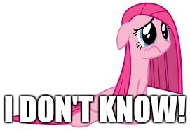 Pinkie Pie very sad | I DON'T KNOW! | image tagged in pinkie pie very sad | made w/ Imgflip meme maker