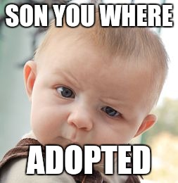 Skeptical Baby Meme | SON YOU WHERE; ADOPTED | image tagged in memes,skeptical baby | made w/ Imgflip meme maker