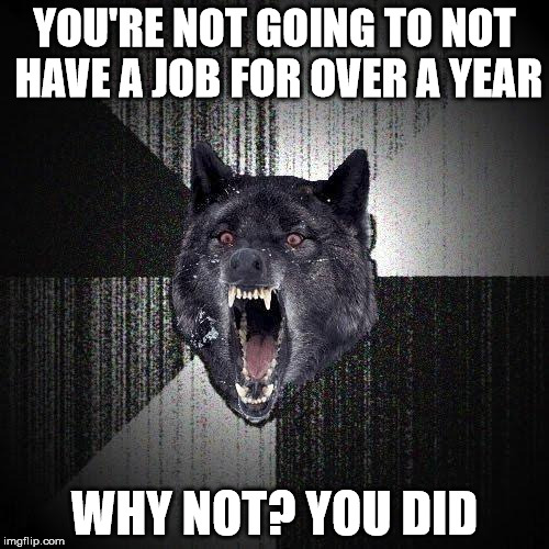 Insanity Wolf Meme | YOU'RE NOT GOING TO NOT HAVE A JOB FOR OVER A YEAR; WHY NOT? YOU DID | image tagged in memes,insanity wolf,AdviceAnimals | made w/ Imgflip meme maker
