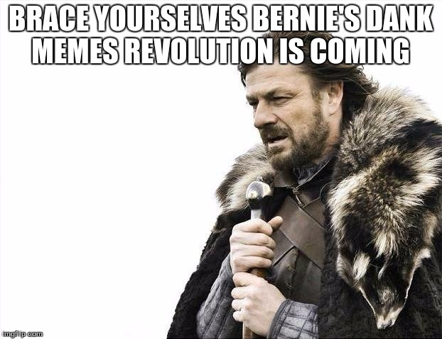 Brace Yourselves X is Coming | BRACE YOURSELVES BERNIE'S DANK MEMES REVOLUTION IS COMING | image tagged in memes,brace yourselves x is coming | made w/ Imgflip meme maker