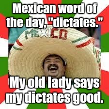 Mexican word of the day, "dictates." My old lady says my dictates good. | image tagged in d1dejpg | made w/ Imgflip meme maker