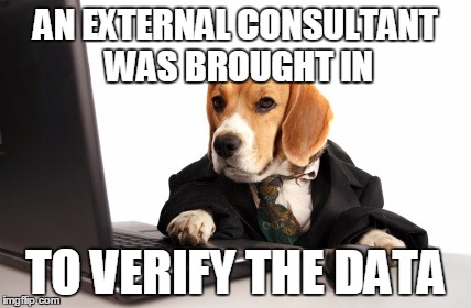 AN EXTERNAL CONSULTANT WAS BROUGHT IN TO VERIFY THE DATA | made w/ Imgflip meme maker