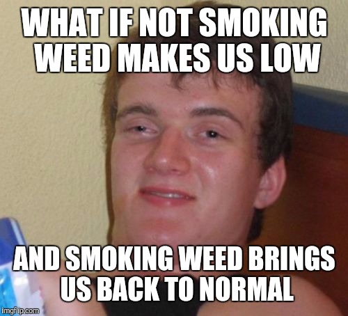 10 Guy Meme | WHAT IF NOT SMOKING WEED MAKES US LOW AND SMOKING WEED BRINGS US BACK TO NORMAL | image tagged in memes,10 guy | made w/ Imgflip meme maker