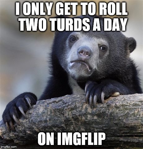 Confession Bear Meme | I ONLY GET TO ROLL TWO TURDS A DAY ON IMGFLIP | image tagged in memes,confession bear | made w/ Imgflip meme maker