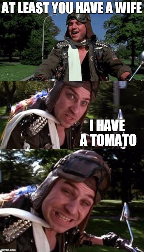 Bad Pun Bobcat Goldthwait | AT LEAST YOU HAVE A WIFE I HAVE A TOMATO | image tagged in bad pun bobcat goldthwait | made w/ Imgflip meme maker