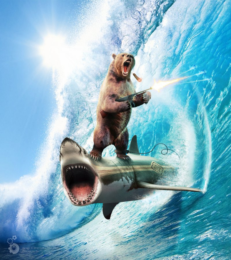 High Quality Bear Riding Shark Blank Meme Template