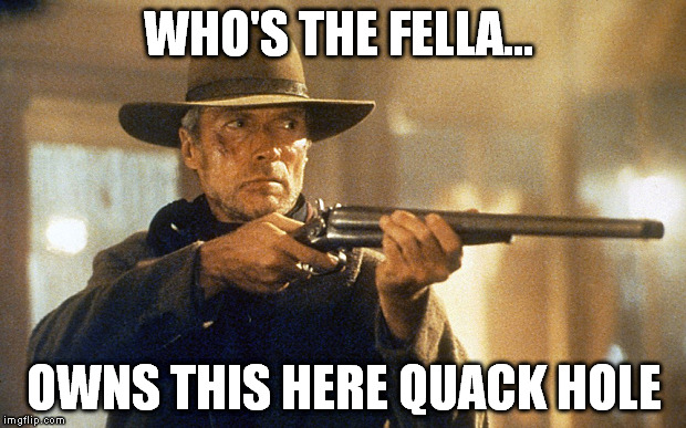 WHO'S THE FELLA... OWNS THIS HERE QUACK HOLE | made w/ Imgflip meme maker