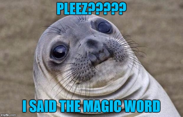 Awkward Moment Sealion | PLEEZ????? I SAID THE MAGIC WORD | image tagged in memes,awkward moment sealion | made w/ Imgflip meme maker